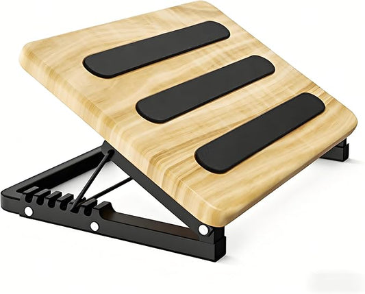 Ergonomic Foot Rest to Improve Posture-Adjustable Under Desk Foot Stool with 7 Angle Settings,Non-Slip Wooden Surface & Sturdy Metal Frame,Ideal for All-Day Comfort at Office or Home