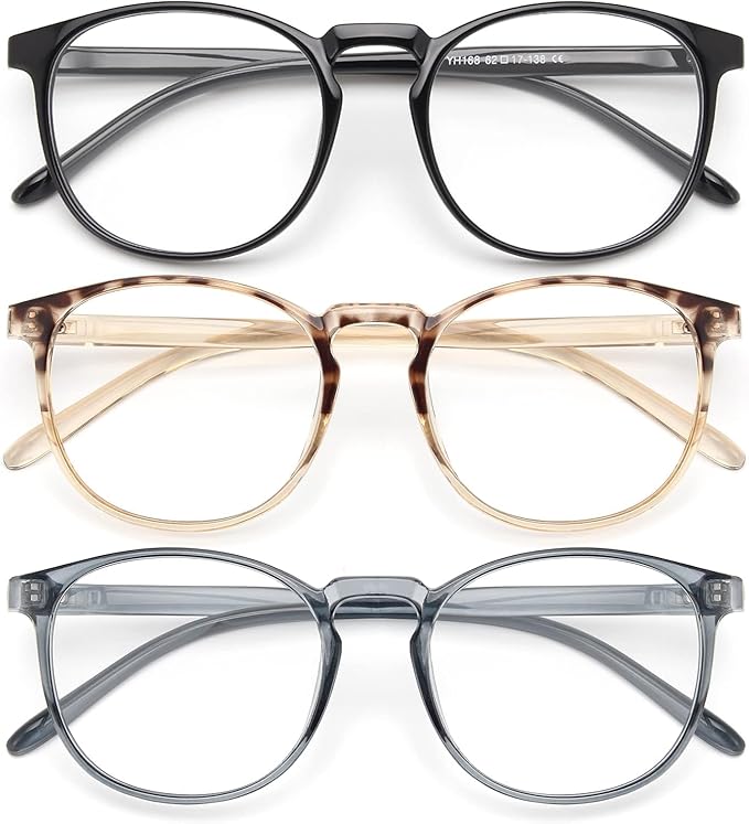 IBOANN Chic & Comfy Blue Light Glasses for Women - 3-Pack Round Frames, Screen-Ready Style with UV Protection Coating