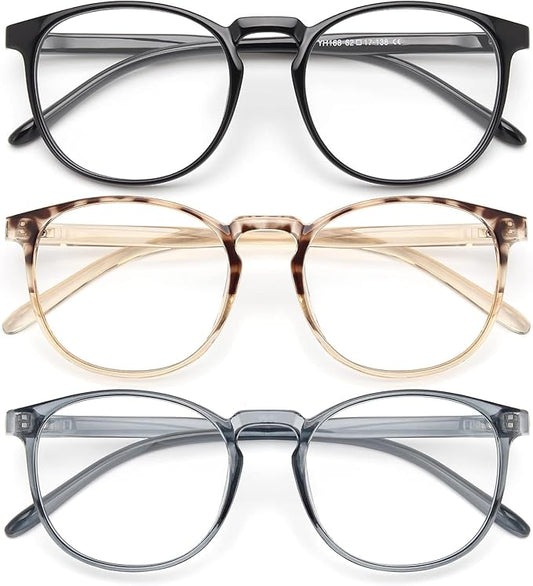 IBOANN Chic & Comfy Blue Light Glasses for Women - 3-Pack Round Frames, Screen-Ready Style with UV Protection Coating