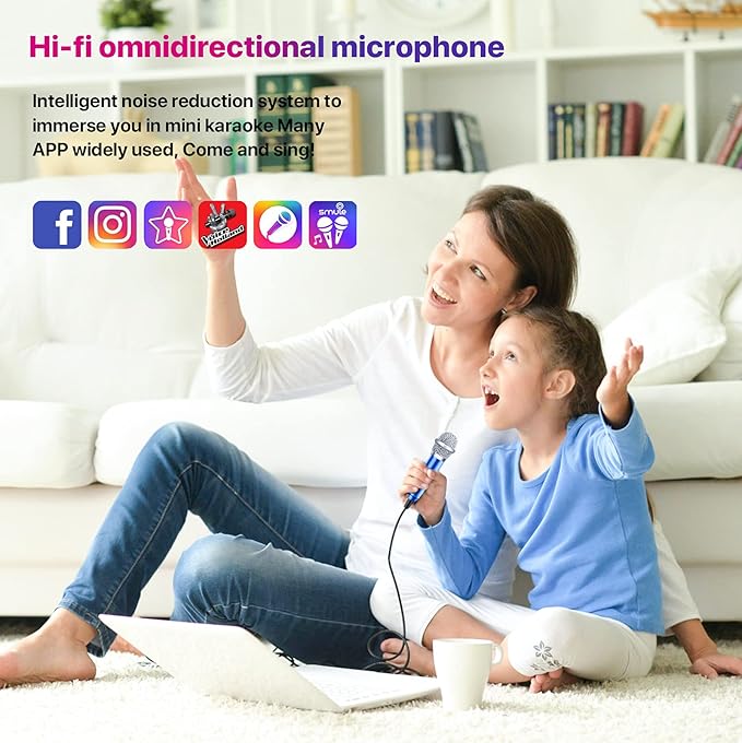 Mini Microphone,Tiny,Phone, Asmr,Mini Karaoke Microphone,forVoiceRecording Chatting and Singing on iPhone,Android,PC(Blue)
