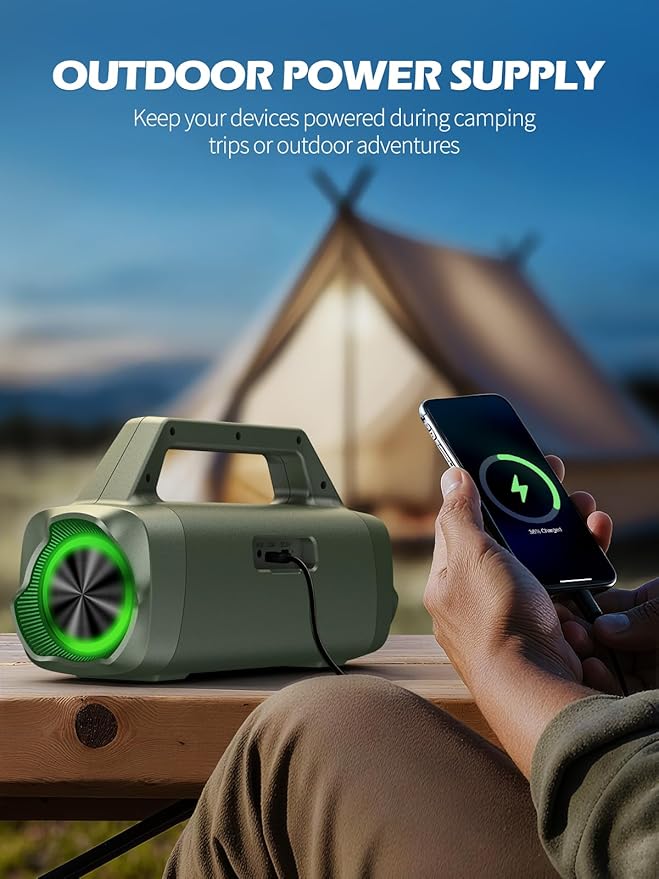 Speakers Bluetooth Wireless, 80W Peak Loud Outdoor Speaker with Bass, 20H Playtime, IPX6 Waterproof, TWS，BT5.3, Portable for Camping Hiking Boating Pool Beach, Olive Green