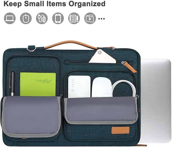 MOSISO 360 Protective Laptop Shoulder Bag,15 inch Computer Bag Compatible with MacBook Air 15 inch M5 M4 M3 M2/Pro 15, Dell XPS Plus,Side Open Messenger Bag with 4 Zipper Pockets&Handle, Teal Green