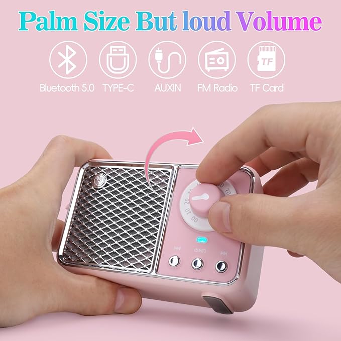Dosmix Kawaii Room Decor, Retro Bluetooth Speaker,Wireless Bluetooth Speakers, Pink Cute Old Fashion Style for Kitchen Desk Bedroom Office Party Outdoor Vintage Accessories (Tender Pink)