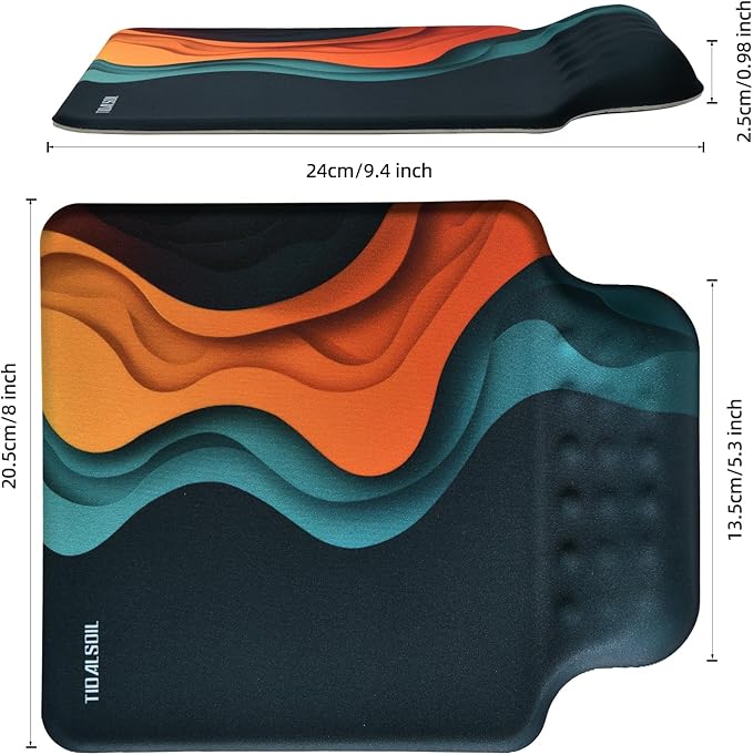 TIDALSOIL Ergonomic Mousepad with Slow-Rebound Memory Foam Wrist Rest - Ultra Smooth Surface, Non-Slip Base, Desk Essential for Office, Design, Gaming, 9.4"x8.1"