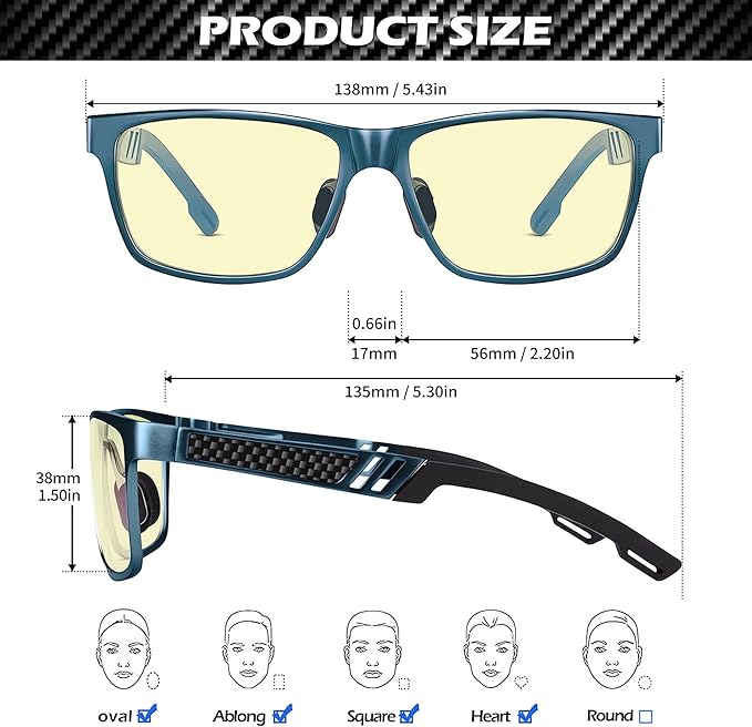 ANYLUV Blue Light Blocking Glasses Men Computer Gaming Glasses Lightweight Al-Mg Metal Anti Eyestrain Eye Protection