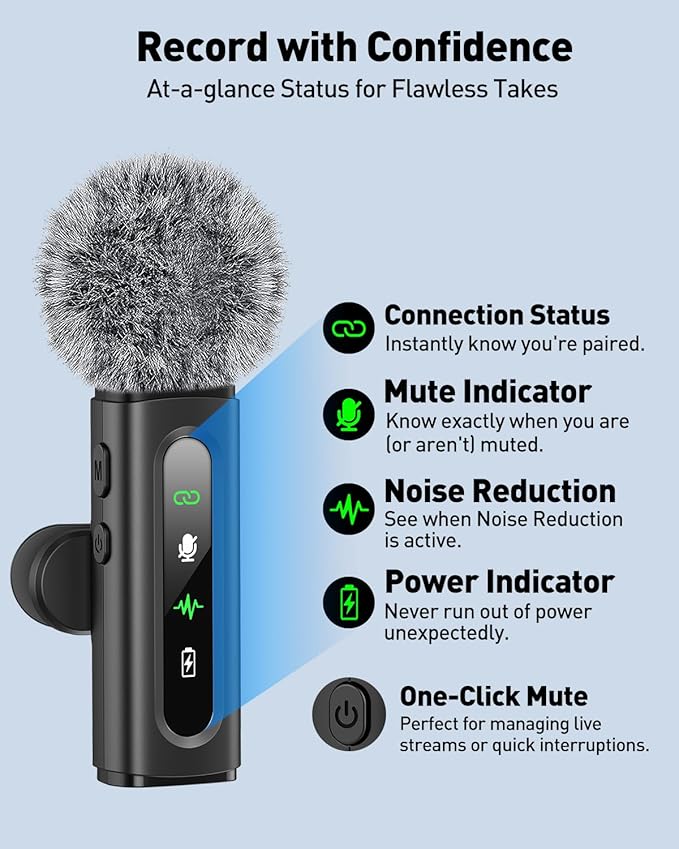 USB C Lavalier Microphone Wireless Mini Mic for Type-C Android Phone/Tablet/PC Video Recording Clip-on Mics with Rotatable Clip&Denoise Recording, Ideal for Vlog Tiktok Youtube Podcast Content Creator