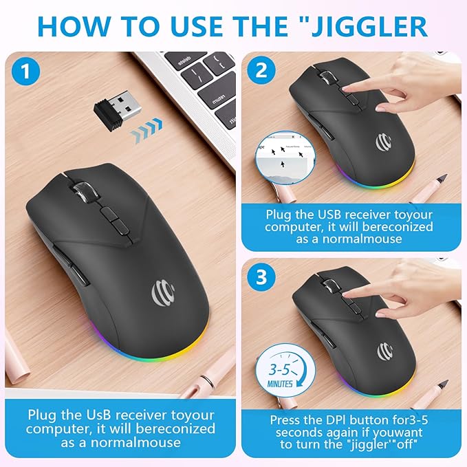 Wireless Bluetooth Mouse, Rechargeable USB Optical Mouse, 3 Adjustable DPI, LED Silent Dual Mode(Bluetooth 5.2 and 2.4G) Wireless Mouse for Laptop, PC, Mac???Ipad???Wide Compatibility. (Black)