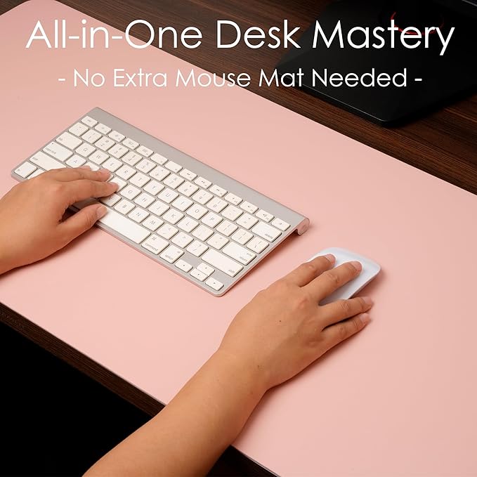 WAYBER Leather Desk Pad Protector, Waterproof Mouse Pad, PU Desk Mat, Office Desk Cover, Desk Writing Mat for Office/Home/Work/Cubicle (Pink/Silver) 35.4x17in