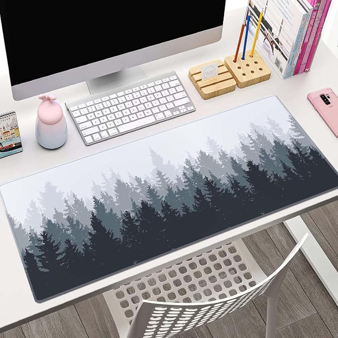 Gaming Mouse Pad - Large Fog Misty Forest Desk Mat, 31.5 x 11.8 - Extended Keyboard Mousepad with Non-Slip Base and Stitched Edge