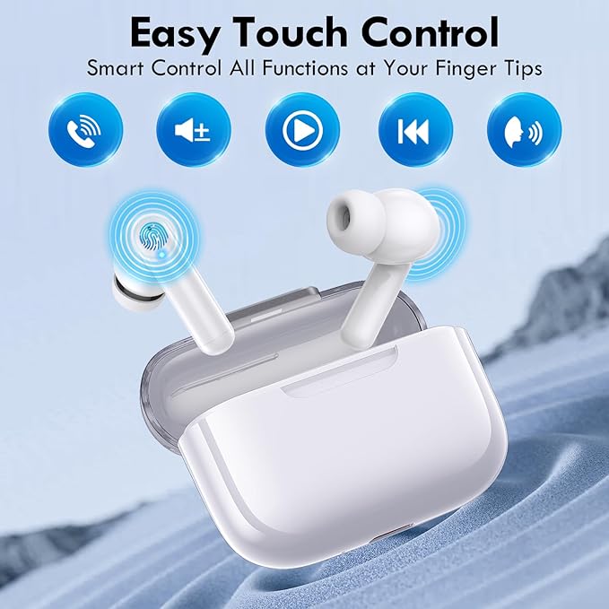 kurdene Wireless Earbuds, Bluetooth 5.3 in Ear Buds Light Weight Headphones with Deep Bass Sound,48 Hours Playtime Headset,Clear Calls Earphones with Mics for Sports Workout White