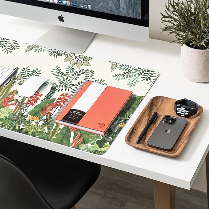 Desk Mat Large Protector Pad 23.6" ×11.8", Non-Slip PU Leather Desk Blotter, Waterproof Mouse Pad for Office Home Foliage