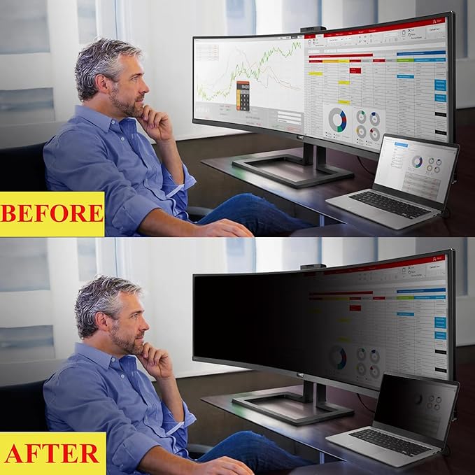 37.5 Inch Privacy Screen Filter for 21:9 Curved Ultrawide Monitor | Privacy Shield | Anti Glare | Anti-Blue Light | Eye Protection | Anti Spy | Computer Security Private Filter Protector