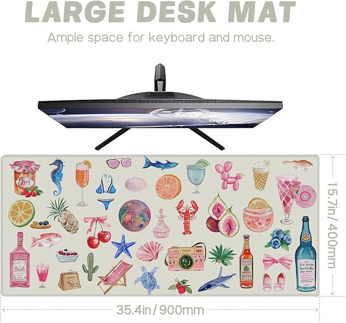 Baziabbo Desk Mat,XXL Extended Large Mouse Pad,Gaming Mousepad with Stitched Edge,Non-Slip Rubber Base Keyboard Desk Pad for Home Office Study Game (Colorful Stickers)
