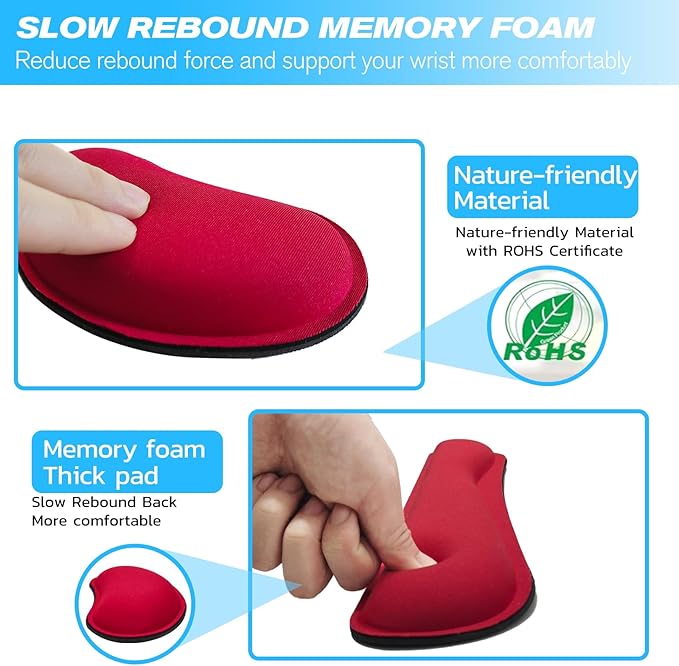 Keyboard Wrist Rest and Mouse Wrist Rest Set - Ergonomic Memory Foam Wrist Cushion - for Wrist Support on Computer, Laptop, Office, Playing Games, Typing Relieves Wrist Pain Red