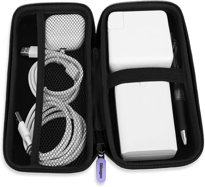 iMangoo Travel Essential Electronics Organizer Charger Case, Shockproof Dual Zipper Power Bank Cables Tech Accessories Pouch Purse, Men & Women Travel Must Have Storage Bag, 8.5x4.5x2 inch Purple