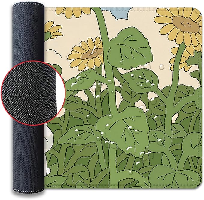 Sunflower Desktop Mouse Pad Large,Cute Mouse Pads,Cartoon Anime Mouse Mat for Desk,Desk Mat with Stitched Edges,Non-Slip Waterproof Rubber Base,Keyboard Computer Office Home Work(27.5X11.8 in)