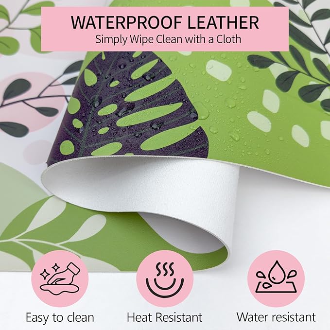 Cute Desk Mat, Desk Matt for Desktop, Leather Mouse Pad, Waterproof Large Keyboard Pad, Anti-Slip Computer mat, Keyboard and Mousepad for Women Office Decor (31.5"x15.7")