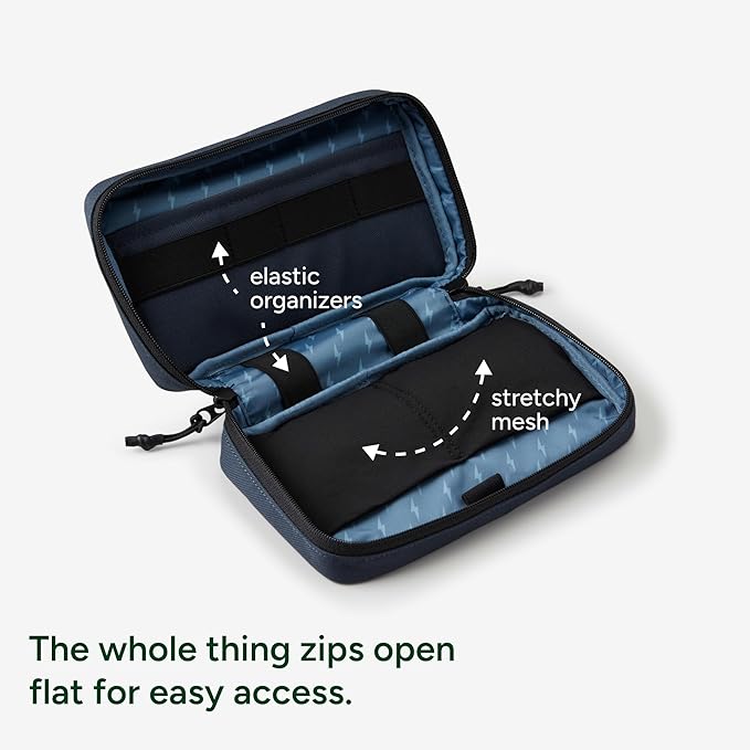 Halfday Sidekick Tech Organizer Kit | Flip-Out Kickstand for Phone/Tablet, Zip-Flat Pouch with Power Mesh & Elastic for Cable & Charger (Splash-Resistant Travel Electronics Accessories Case), Marine