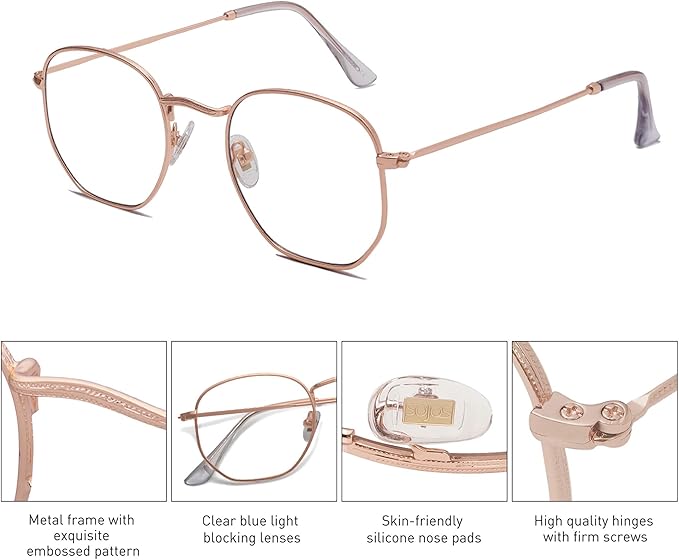 SOJOS Small Blue Light Blocking Glasses Hexagonal Eyeglasses Frame Anti Blue Ray Glasses One and Only SJ5036
