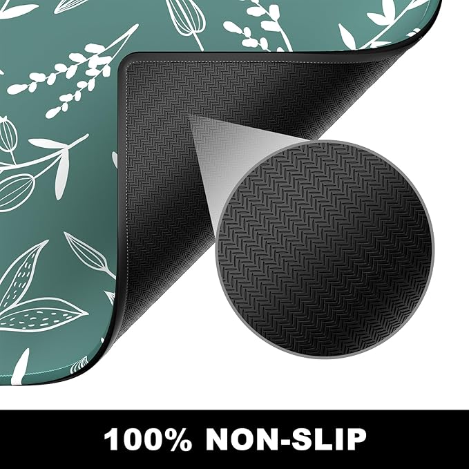 BOSOBO Large Desk Pad, XXL XL Extended Gaming Pad, Desktop Full Cover 31.5 x 11.8 Inches, Minimalist Green Flowers