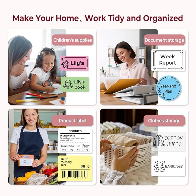 Memoqueen Thermal Label Maker - M110 Barcode Label Printer Portable Bluetooth Labeler Maker Machine for for Small Business, Address, Logo, Clothing, Mailing, with 40x30mm Label, Pink