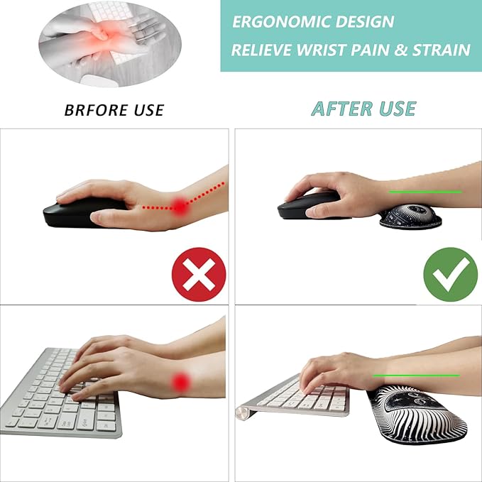 Keyboard Wrist Rest Mouse Wrist Support Set, Memory Foam Wrist Rest Pad for Computer Laptop Keyboard Mouse, Ergonomic Wrist Cushion Support for Typing Pain Relief, Gaming Home Office, Moon Phase