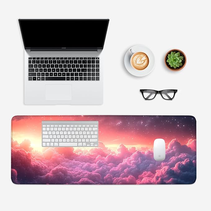 Mouse Pad, Large Anti-Slip with Stitched Edges Desk Mat Desktop Laptop Computer Desk Keyboard Mat,Table Protector Blotter Mat (Cloud, 31.5" x 11.8")
