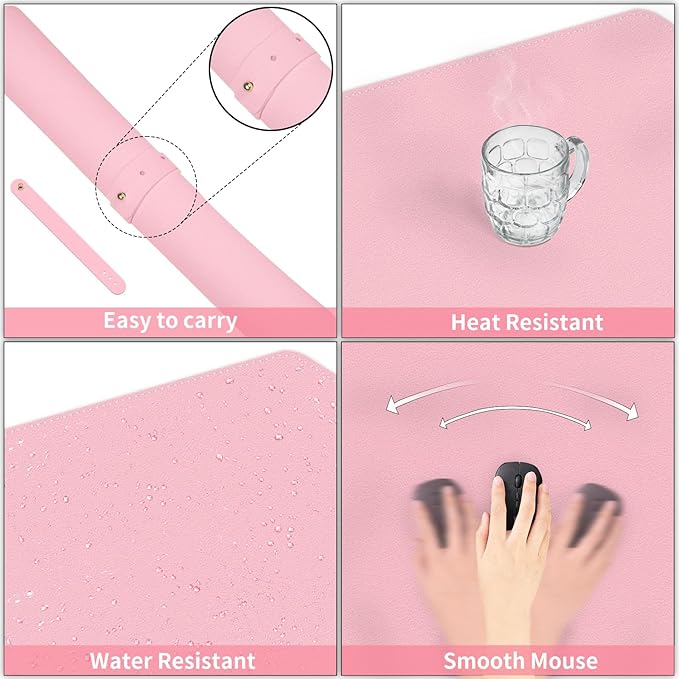 Bleswin Multifunctional Large Desk Mat, Double Sided Computer Desk pad, Extended Mouse Mat, Office Desk Protector with Waterproof PU Leather, 35.4''×16.9'', Office Home Writing Pad (Pink+Light Blue)