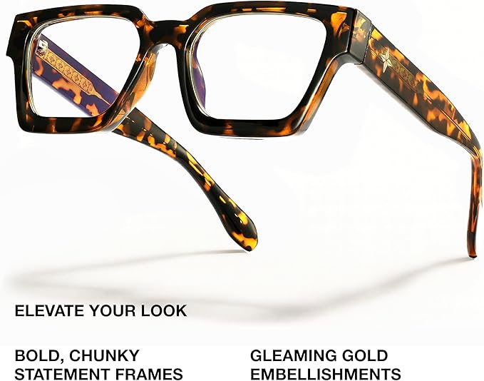 livho Oversized Eyewear Frame for Woman and Men - Rectangle Fashion Glasses for Computer, Chic Preppy Frame