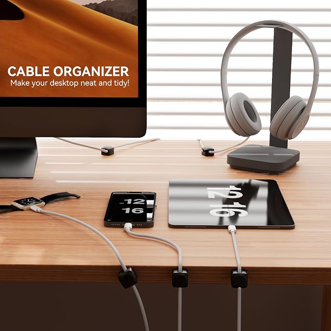 Rotatable Cord Organizer, Enhanced Spring Cable Clips, Strong Adhesive Cable Management, Desk Cord Holder for Nightstand, Office Accessories and Car (4 White + 4 Black) - Image 3