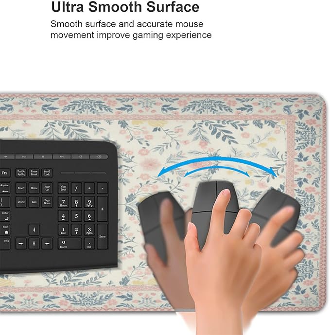 XXL Large Floral Mouse Pad - Pink Flower Desk Mat with Stitched Edges & Anti-Slip Base, Cute Computer Keyboard Mat for Office & Home, Desk Decor for Women