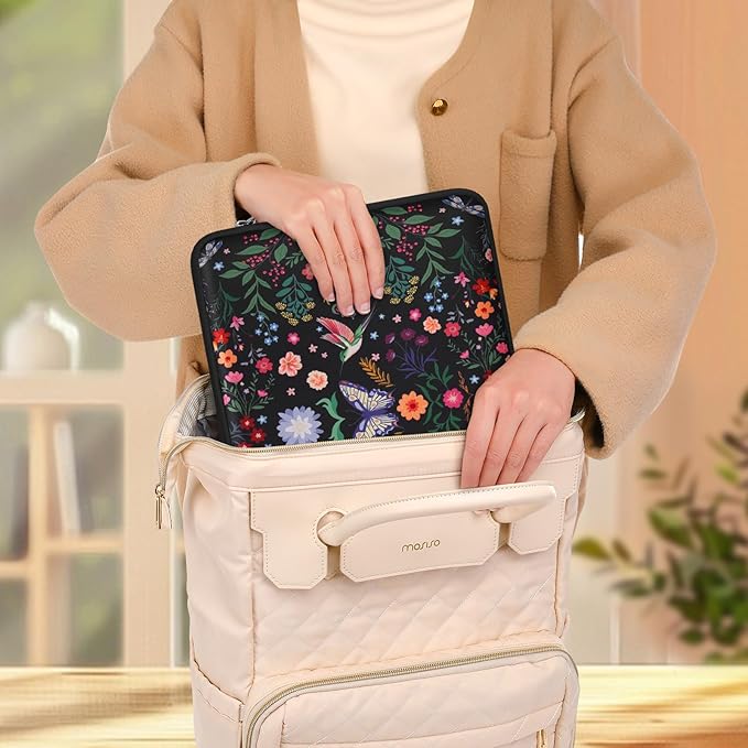 MOSISO Laptop Case 13.3 inch, 13-14 inch Laptop Sleeve Bag Compatible with MacBook Air/Pro 13/Pro 14, HP Dell Acer ASUS Lenovo, Neoprene Hummingbird Plants Flowers Computer Bag with Small Case, Black