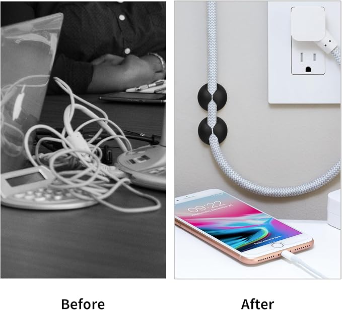 Flezoo Cord Holder Cable Holder, 12PCS Black Adhesive Cable Clips Cord Organizer Charger Holder Wire Management Keeper for Nightstand, Office, Desk or Mouse - Image 5