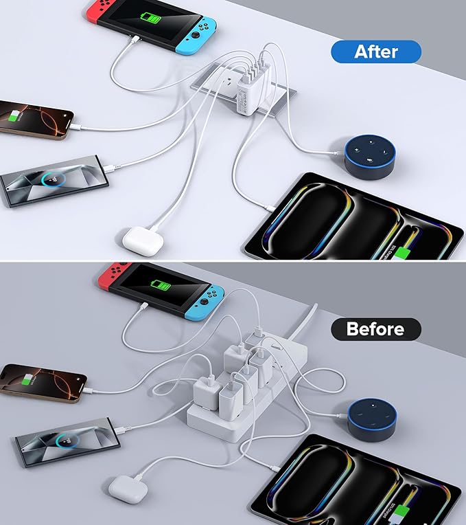USB C Charger Block, 100W 6-Port Fast Charger Multiport Type C Charging Block, USB Wall Plug Dual PD+QC Charging Cube Brick for iPhone 17/16/15/14/13/12 Pro Max XS, iPad, Samsung Phone, Tablet