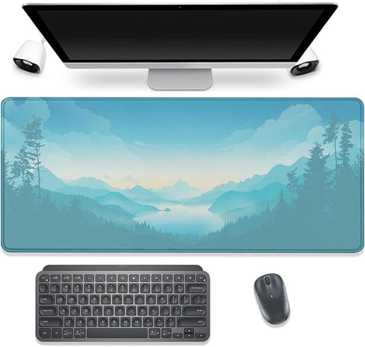 Mountains Cloud Lake Desk Pad Mouse Pad,Extended Large Gaming Mouse Mat with Stitched Edges,Non-Slip Waterproof Rubber Base Mousepad for Office Work Home Desk Mat(27.5X11.8 in)