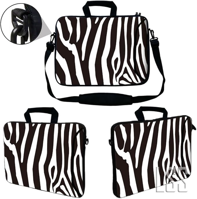 LSS Compatible with Acer, Asus, Dell, HP, Sony, MacBook and more - Zebra Print 17 inch Laptop Sleeve Bag with Extra Side Pocket, Adjustable Handle | Carrying Case with Soft Wide Padded Strap