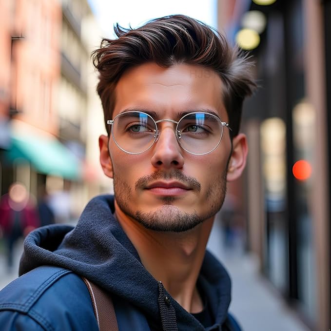 HJSTES Round Blue Light Glasses for Women Men Retro Circle Clear Lens Metal Frame Eyeglasses