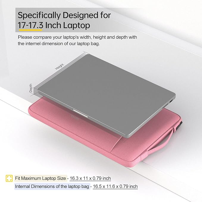 17 17.3 Inch Laptop Bag for Women, Carrying Computer Notebook Sleeve Case for Acer Chromebook 17/ Dell Inspiron/MSI/HP Envy Pavilion/ASUS/Lenovo IdeaPad College School Office Travel,Pink