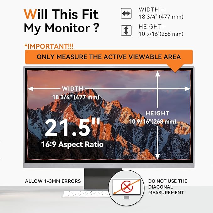 [5-Pack] 21.5 Inch Computer Privacy Screen for 16:9 Widescreen Monitor, Anti Glare Anti-UV Eye Protection Desktop PC LED Monitor Filter, Removable Anti-Scratch Screen Film 21in