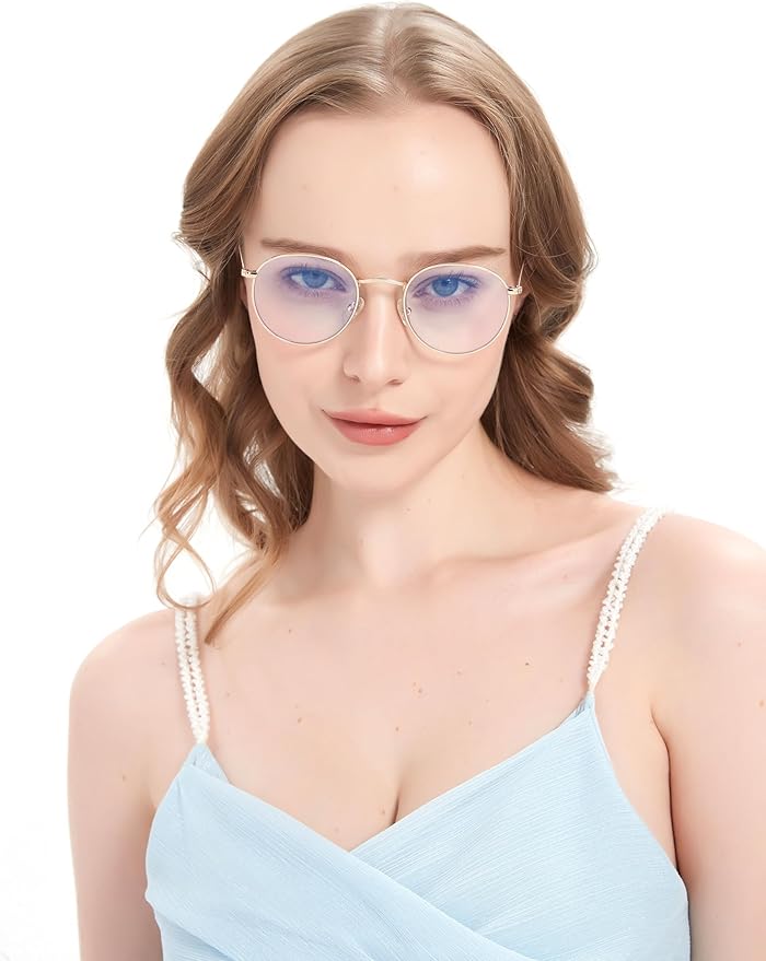Round Blue Light Blocking Glasses for Men Women, Circle Metal Wire Rimmed Frame Glasses Anti Glare & UV RF5002