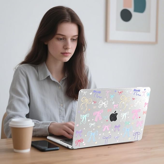 G JGOO Compatible with MacBook Air 13 inch Case 2026 2025-2022 M5 A3449 M4 A3240 M3 A3113 M2 A2681, Clear Hard Shell for MacBook Air 13.6 inch Case+Keyboard Cover+Screen Protector, Colorful Bows