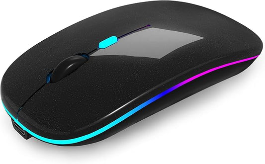 Wireless Bluetooth Mouse Rechargeable Laptop Mice with LED Use Portable(BT5.2 and USB 2.4G) Dual Mode Connection Silent Slim Computer Mouse for Laptop/iPad Tablet/Apple MacBook/PC(Black Pearl)