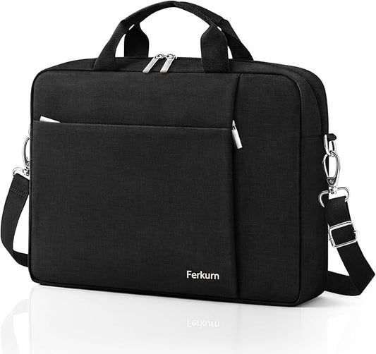 Ferkurn Laptop Bag Case for Women Men Computer Bag Compatible with HP Envy Pavilion Omen/LG Gram/MSI/Dell Inspiron XPS/Lenovo/Acer, Shoulder Strap Carrying Messenger Briefcase, Black, 15.6 16 Inch