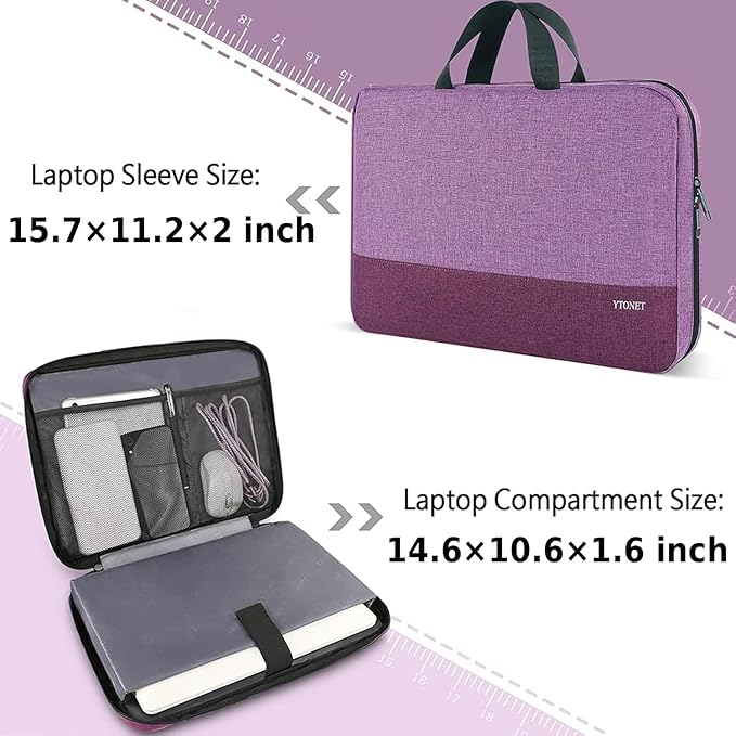 Ytonet Laptop Sleeve Case 15.6 Inch, Slim Water Resistant TSA Carrying Case with Handle, Protective Laptop Cover Compatible with HP Dell Lenovo Asus Notebooks, Gift for Women, Purple