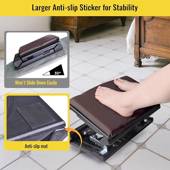 Foot Rest for Under Desk at Work Enlarged, Ergonomic Footrest with Adjustable Height and Angle, Foldable Foot Stool with Removable Pad Massage Beads for Office Gaming Chair Brown