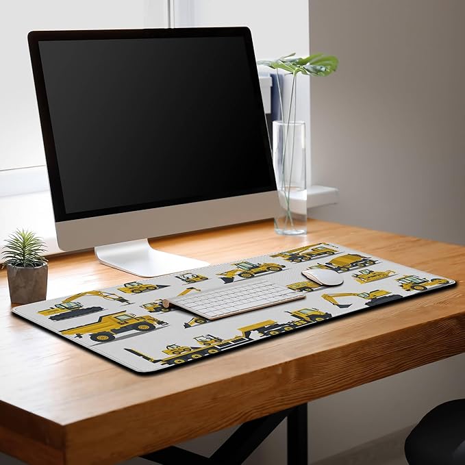 Big Mouse Pad Yellow, Keyboard Mouse Pads Computer Mats, Big Gaming Mouse Pad Waterproof Non-Slip Rubber Base, 35.4 X 15.7 inch for Work/Game/Office/Home Large Construction Equipment