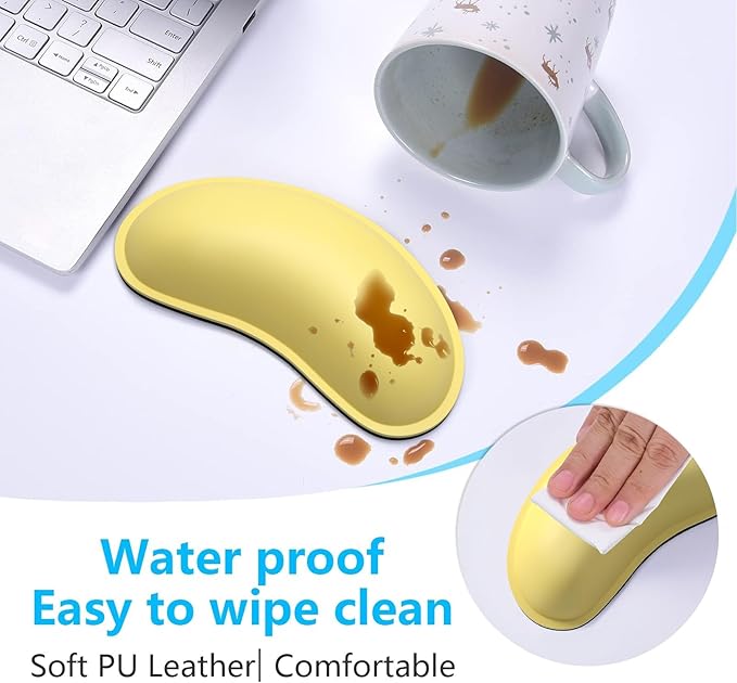 Dapesuom Mouse Wrist Rest, Ergonomic Memory Foam Mouse Wrist for Computer Desk Mats Support, PU Leather Hand Rest Pad Cushion for Gaming, Laptop, Men, Women, Pain Relief & Easy Typing, Lemon Yellow