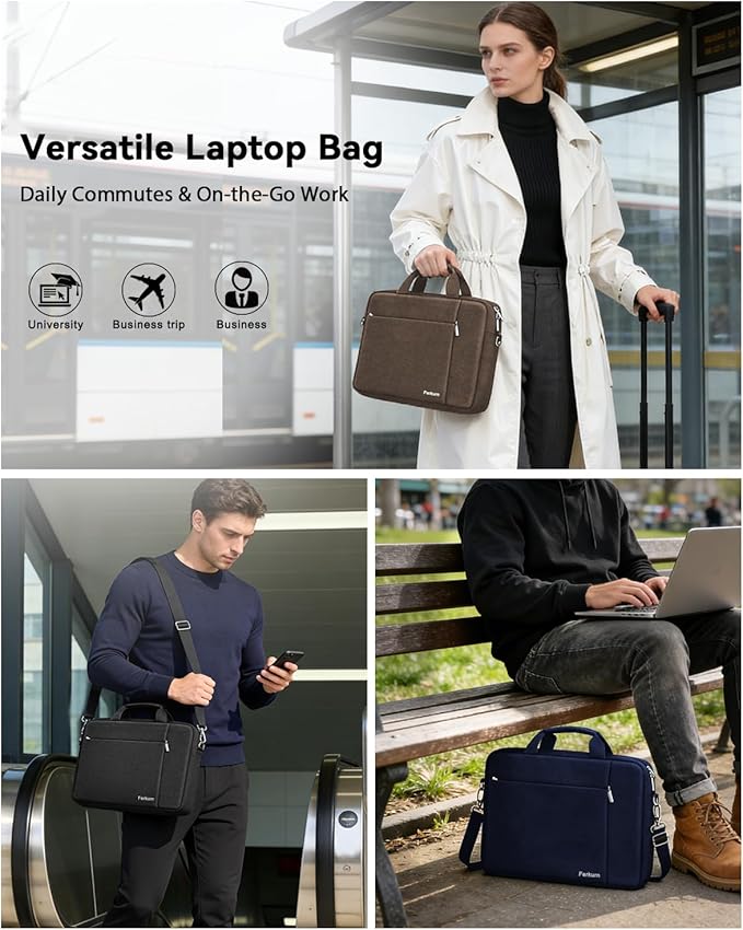 Ferkurn Laptop Bag Case for Women Men Computer Bag Compatible with HP Envy Pavilion Omen/LG Gram/MSI/Dell Inspiron XPS/Lenovo/Acer, Shoulder Strap Carrying Messenger Briefcase, Brown, 15.6 16 Inch