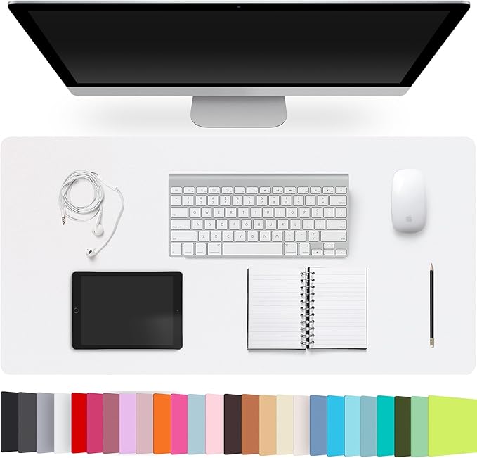 Leather Desk Pad Protector,Non-Slip Desk Pad,on-Slip PU Leather Large Mouse Pad,Easy Clean Desk Protecor Mat,Writing Pad for Office Work/Home/Decor(White, 35.4" x 17")