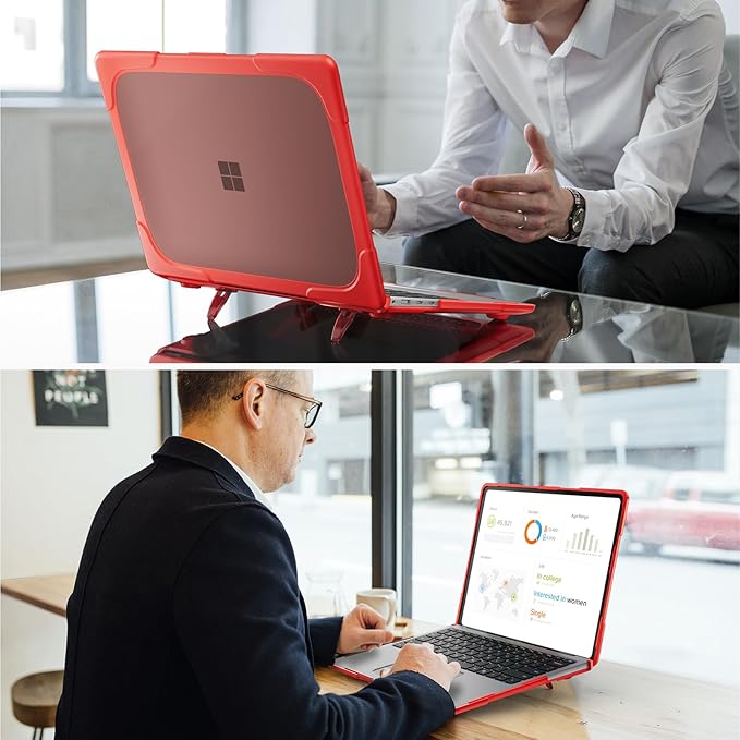 Batianda Heavy Duty Case for 13.8 inch Microsoft Surface Laptop 2024 (7th Edition) with Fold Kickstand Includes Keyboard Cover Screen Protector - Shockproof Stylish & Durable Protective Cover, Red